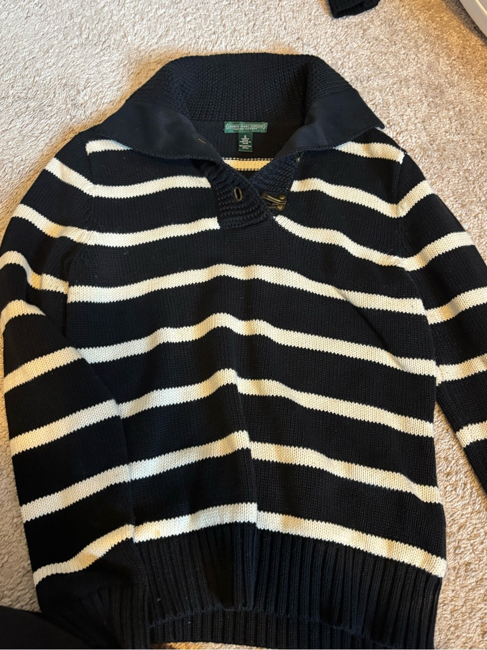 Lauren Ralph Lauren Navy Cream Breton Stripe Toggle Sweater S
